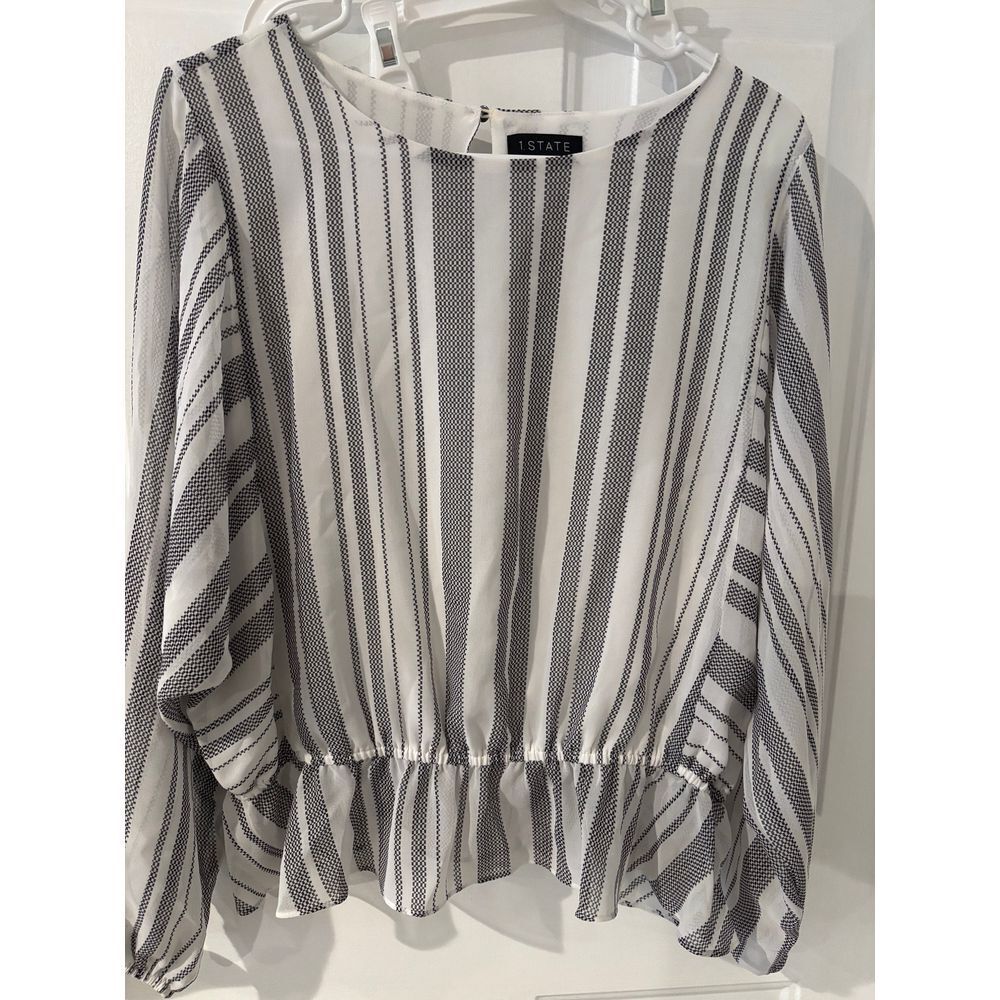 1. State Women's Size Large Long Sleeve White Black Top Big‎ Flowy Sleeves Boho